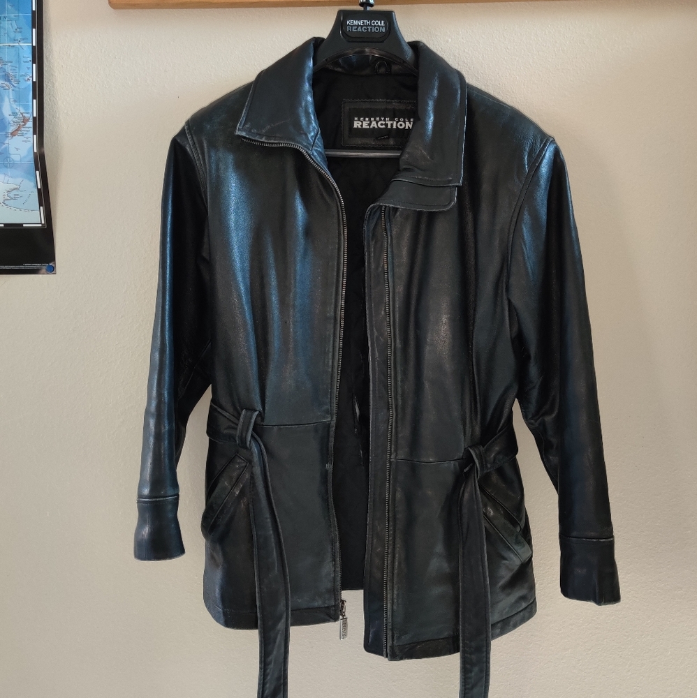 Kenneth Cole Reaction, black leather jacket medium